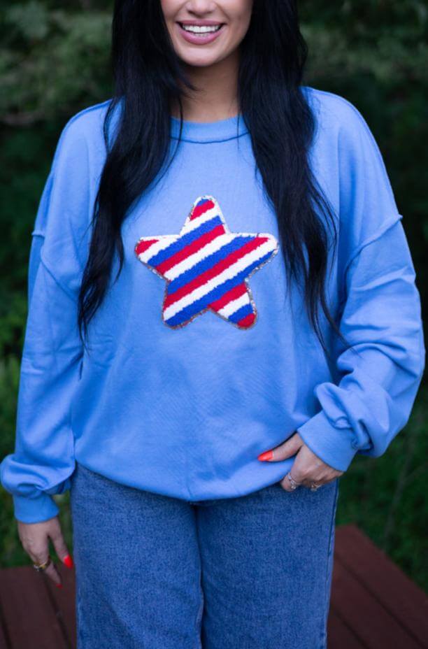USA Flag Sequin Sweatshirt for Women – Embroidered Star Design