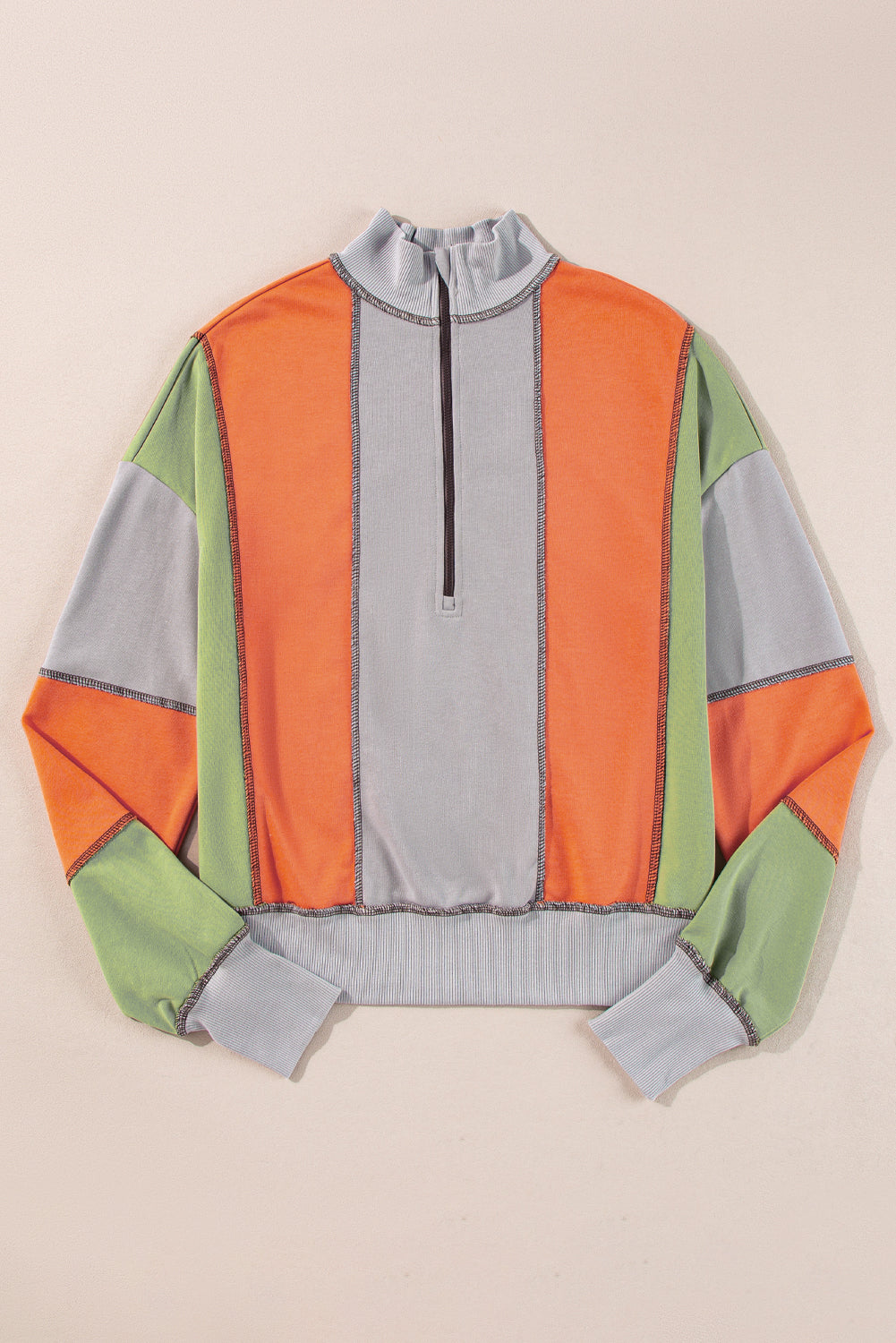 Half Zip Color Block Sweatshirt With Chic Contrast Design
