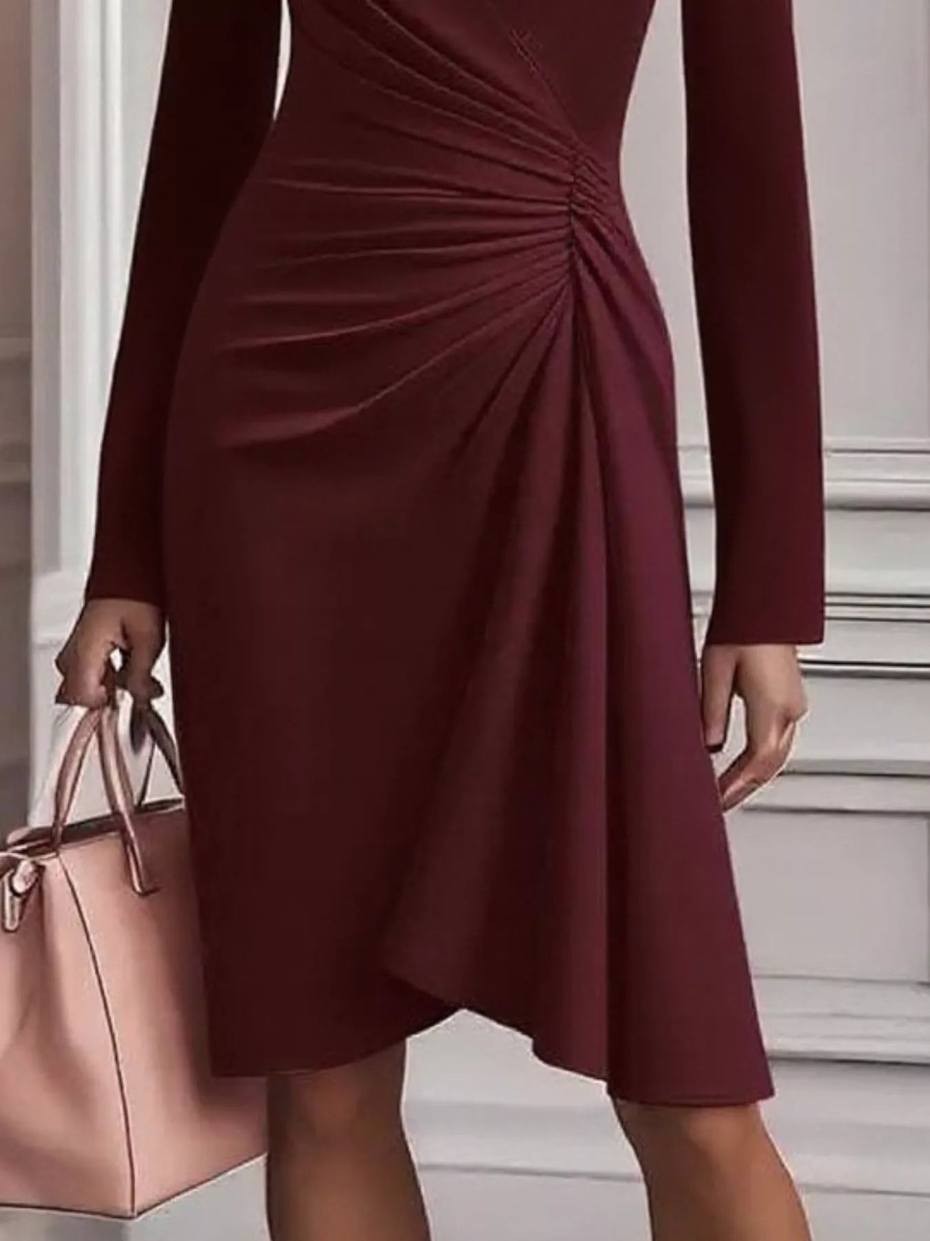 Ruched Surplice Long Sleeve Dress back view