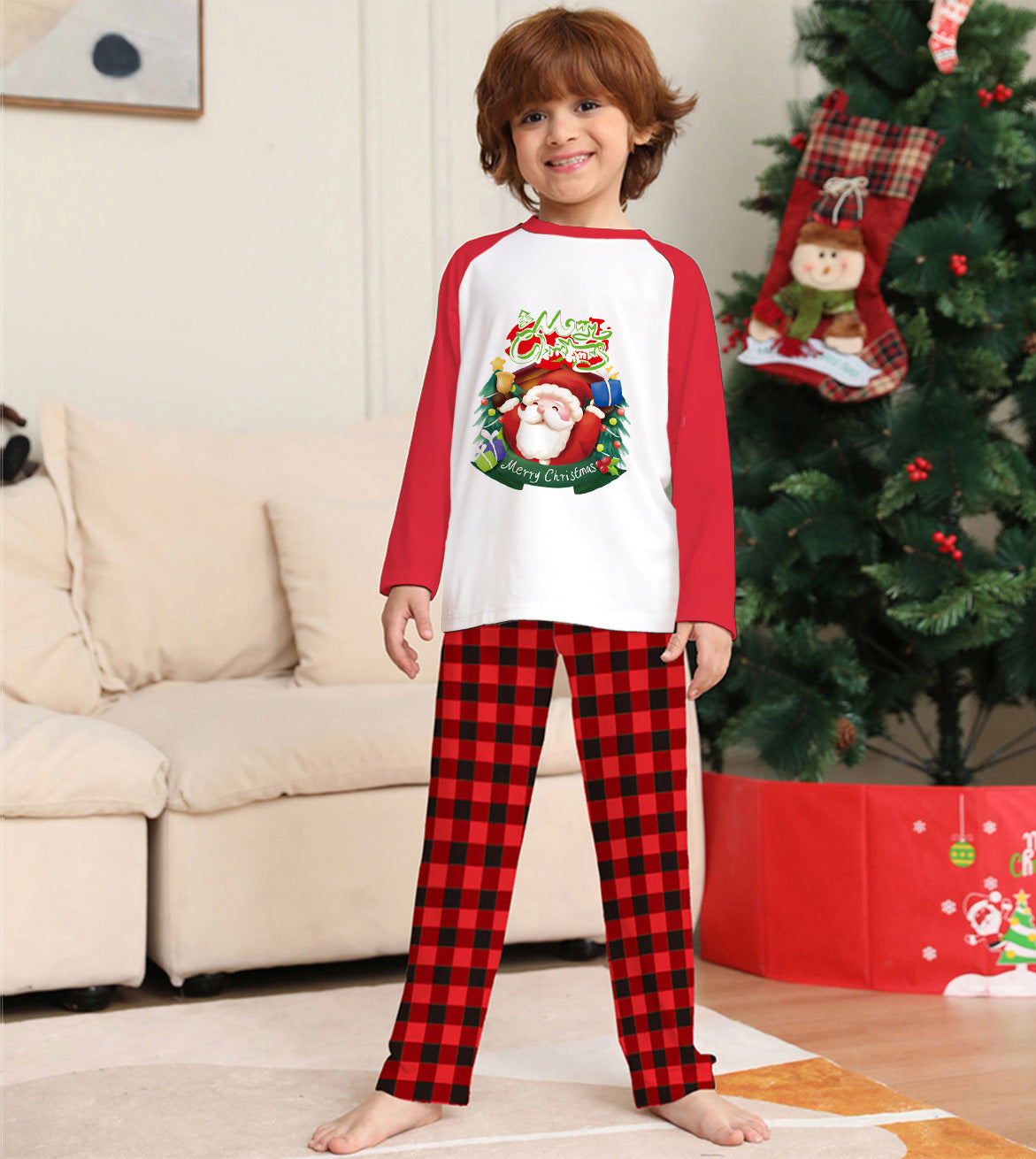Red Cotton Family Pajamas Matching Holiday Homewear Set