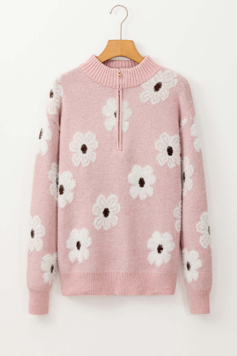 Floral Half Zip Sweater - Vibrant and Playful Knitwear
