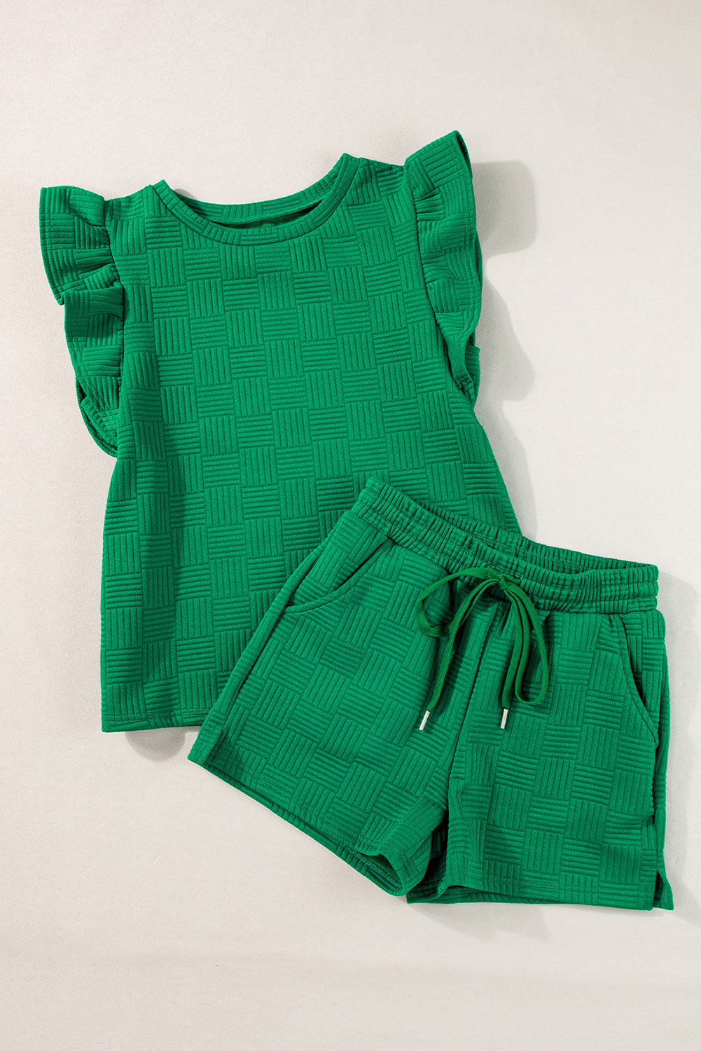 Textured Shorts Set with Ruffled Sleeve Top