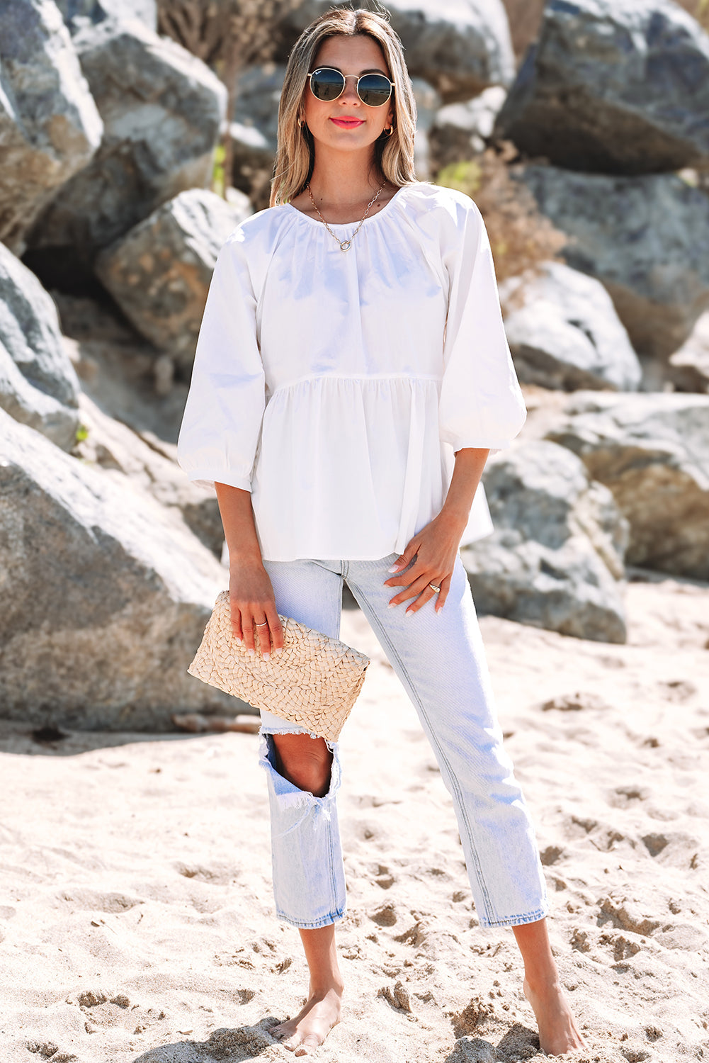 Bow Knot Cutout Back Top with 3/4 Sleeves