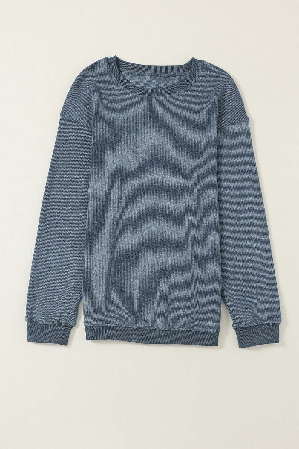 Solid Round Neck Sweatshirt - Textured Long Sleeve Comfort
