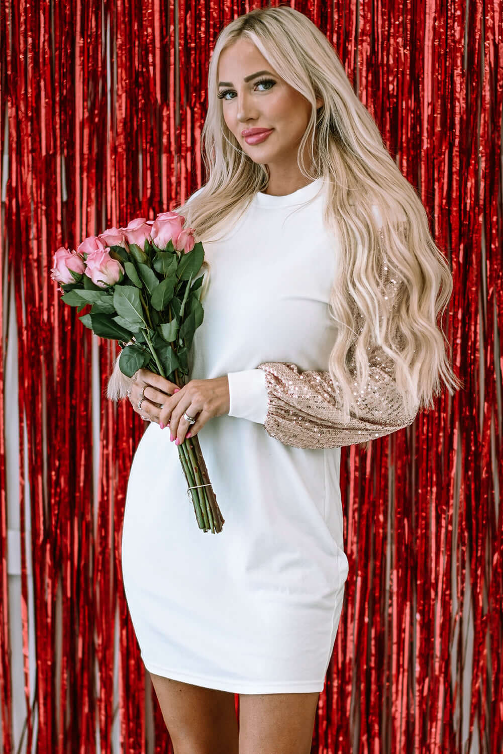 Sequin Sleeve Shift Dress - Elegant Sparkle Statement