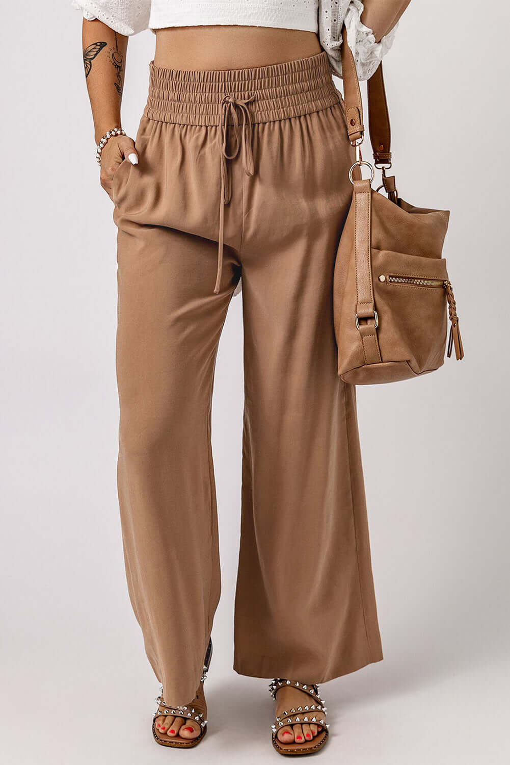 Wide Leg Smocked Waist Pants - Comfy Loose Fit Trousers