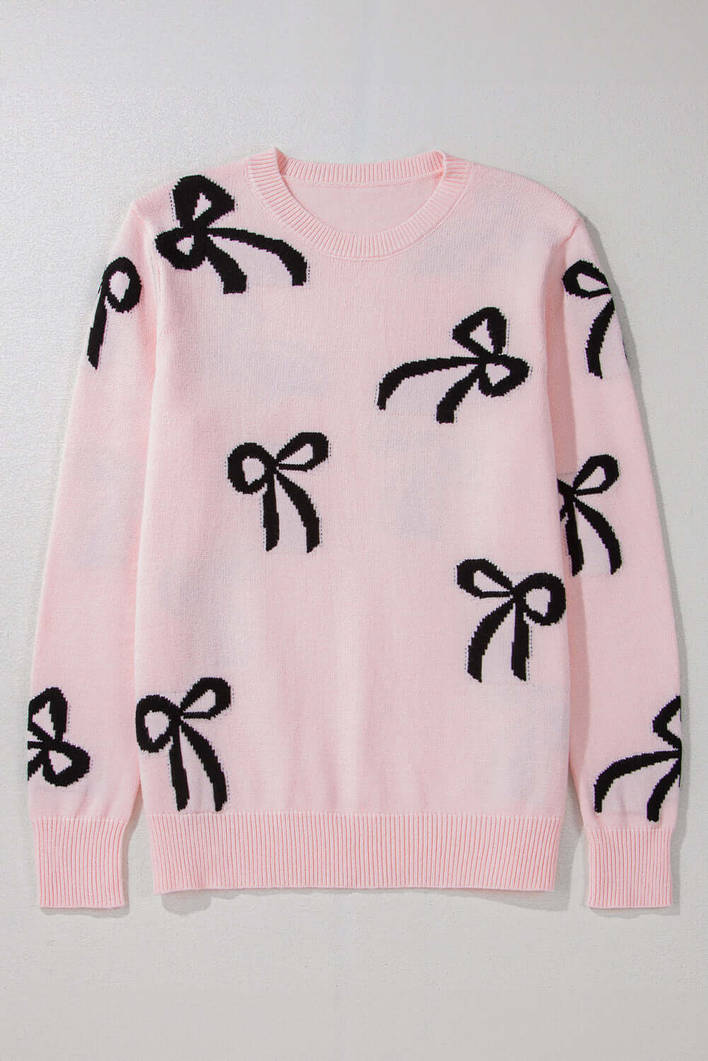 Bow Sweater with Ribbed Crewneck and Relaxed Fit
