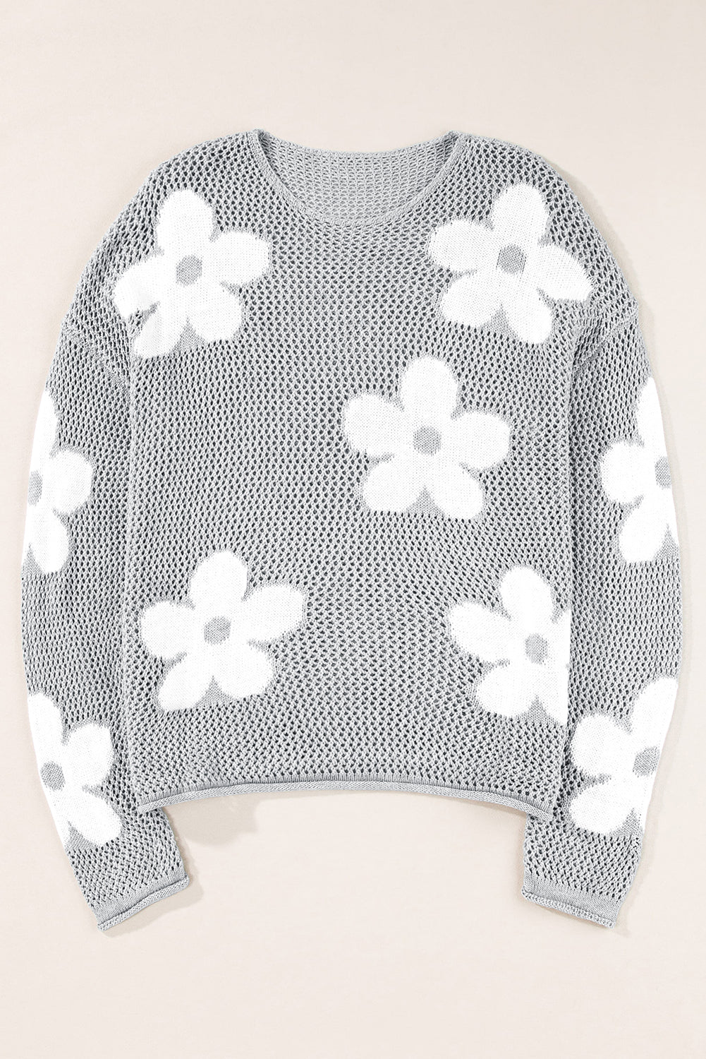 Big Flower Hollowed Knit Sweater With Feminine Drop Shoulder Fit