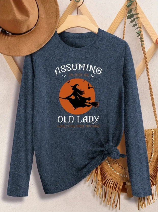 Halloween Pumpkin Pattern Round Neck Long-t-shirt