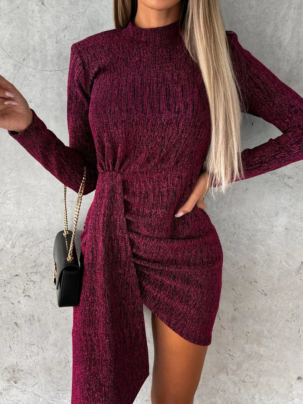  Heathered Mock Neck Long Sleeve Mini Dress Chic Everyday Style