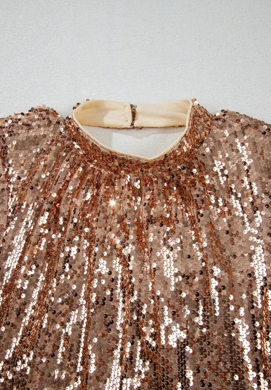  Backless Sequin Mock Neck Long Sleeve Mini Dress Party Look
