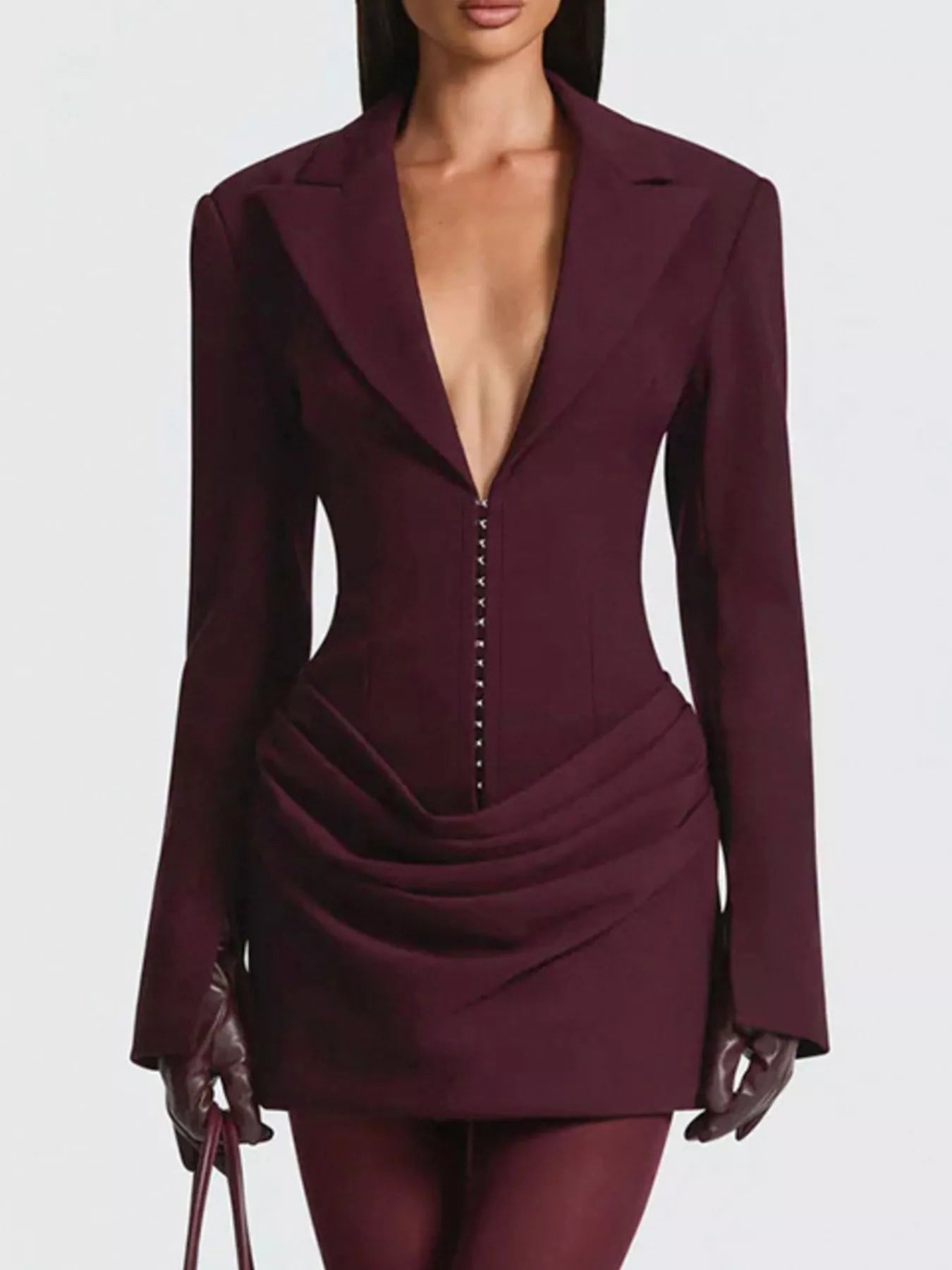  Chic Blazer Inspired Plus Size Mini Dress Elegant Long Sleeve Design