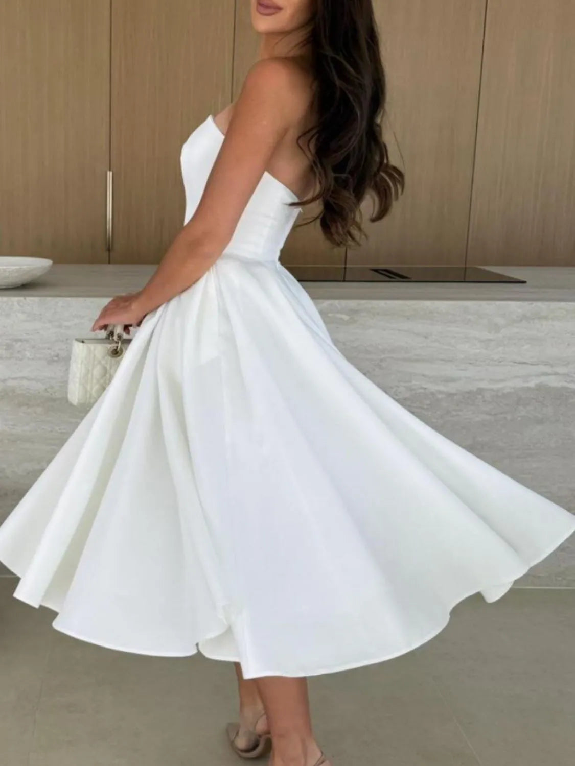 Solid Color Tube Midi Dress side view