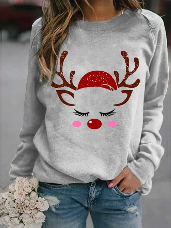Printed Santa High Collar Sweatshirt Loose Casual Pullover