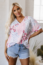 Luisa Leopard V Neck Short Sleeve Blouse-0