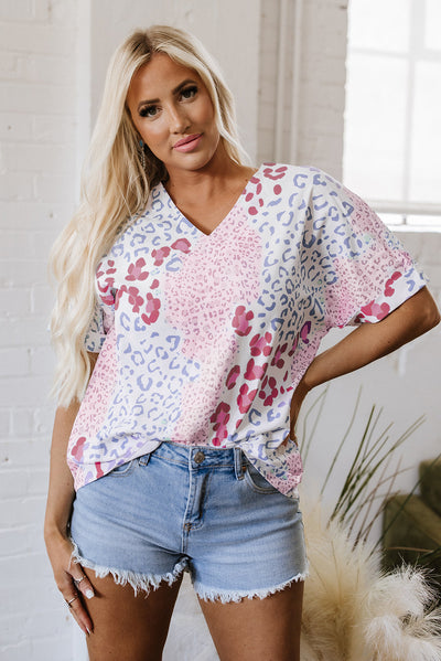 Luisa Leopard V Neck Short Sleeve Blouse-0