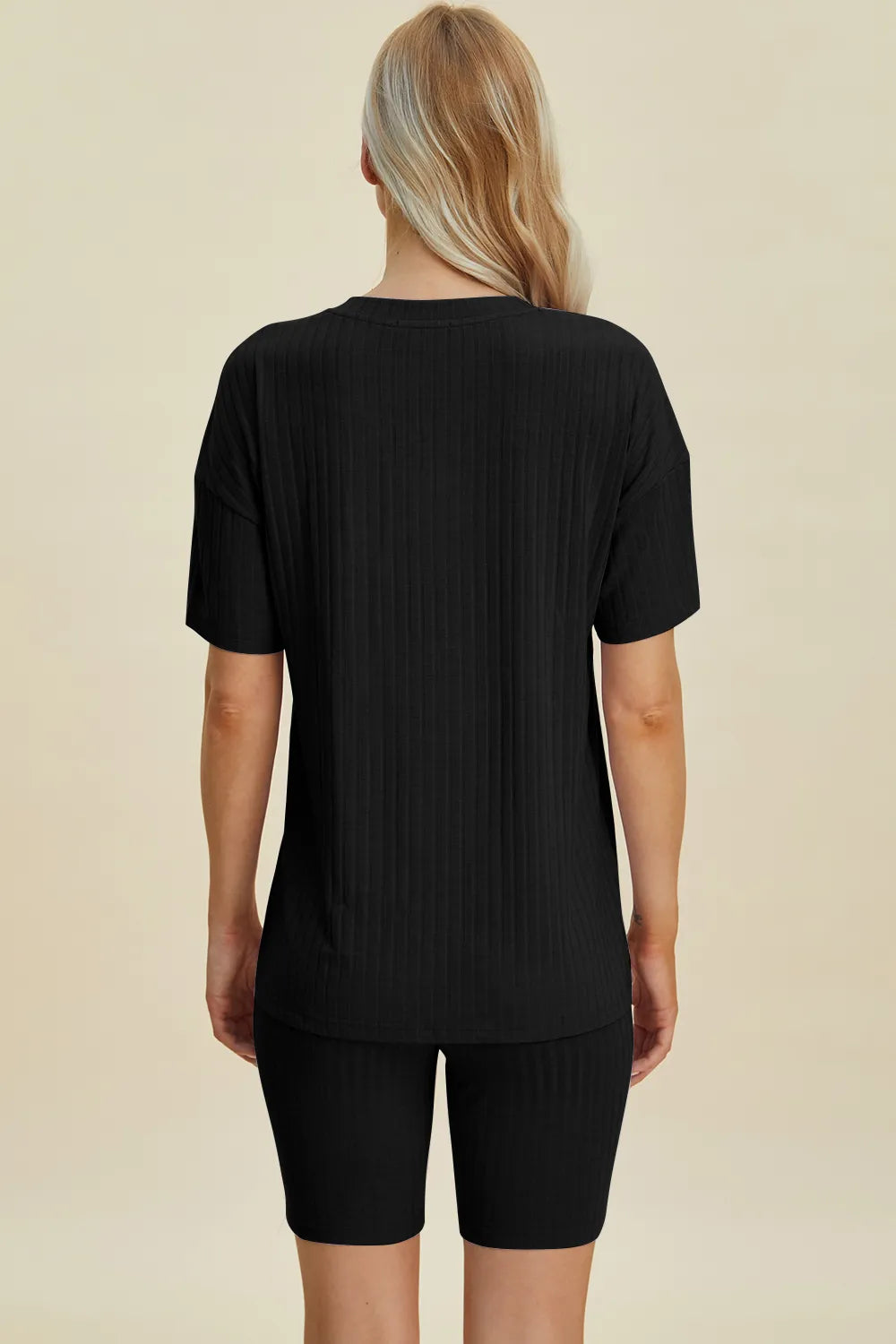 Ribbed V-Neck Short Sleeve Top and Shorts Set for Women