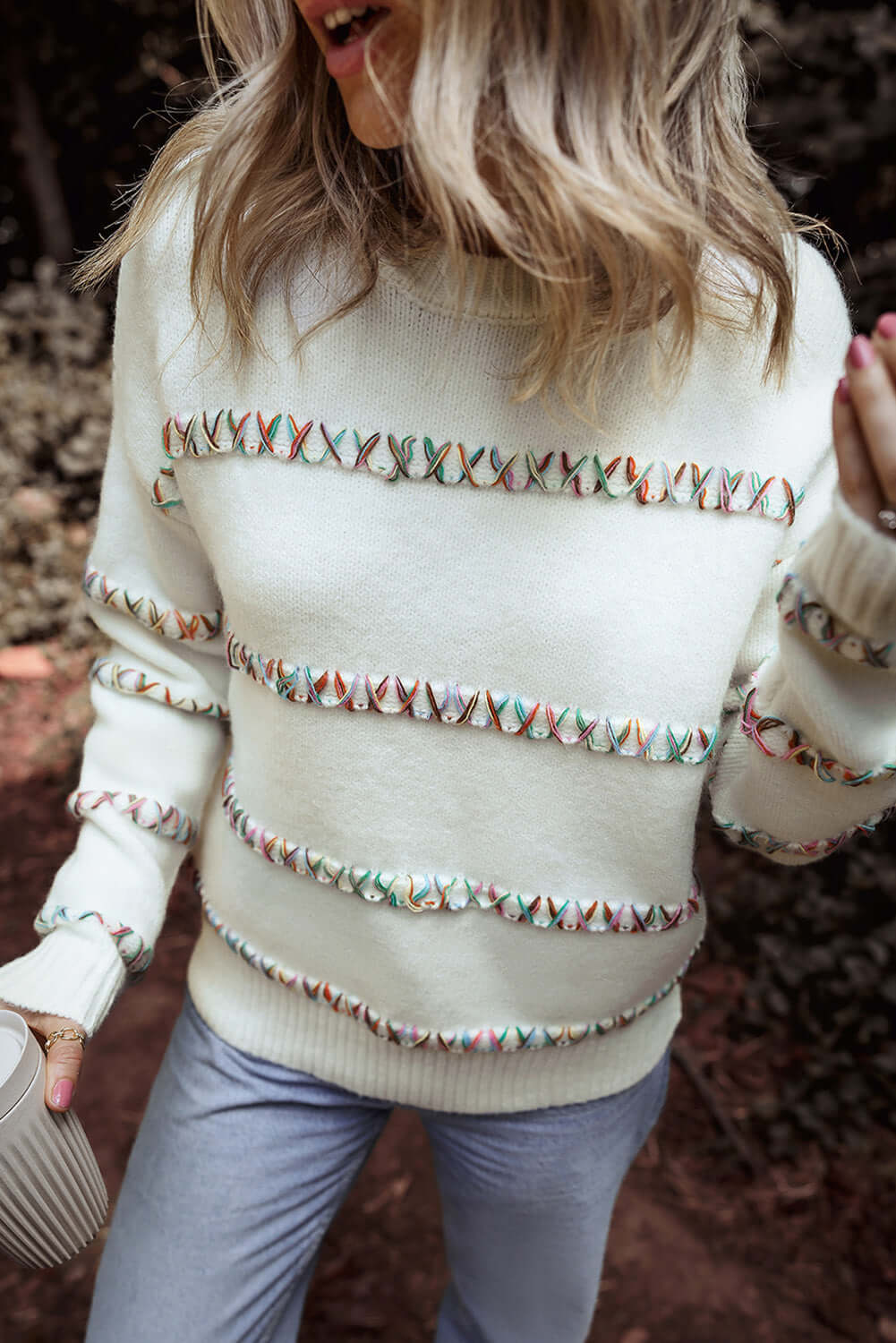 Crossed Rainbow Stitch Sweater - Trendy and Cozy Knitwear
