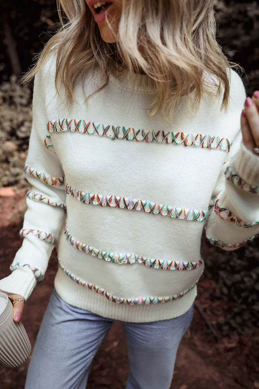 Crossed Rainbow Stitch Sweater - Trendy and Cozy Knitwear