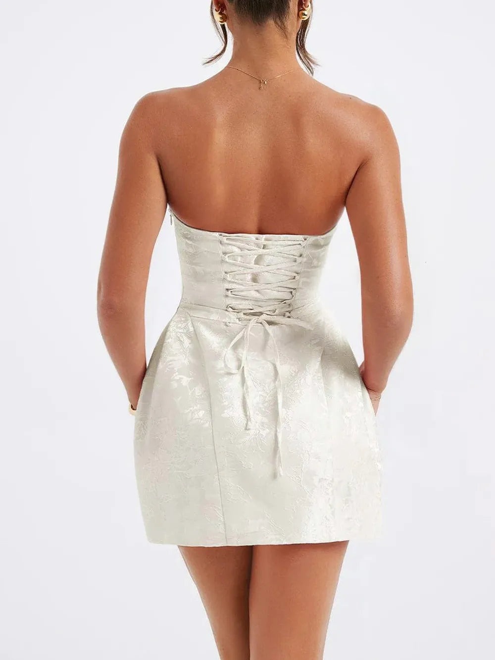  Satin Bow-Tied Lace-Up Mini Dress