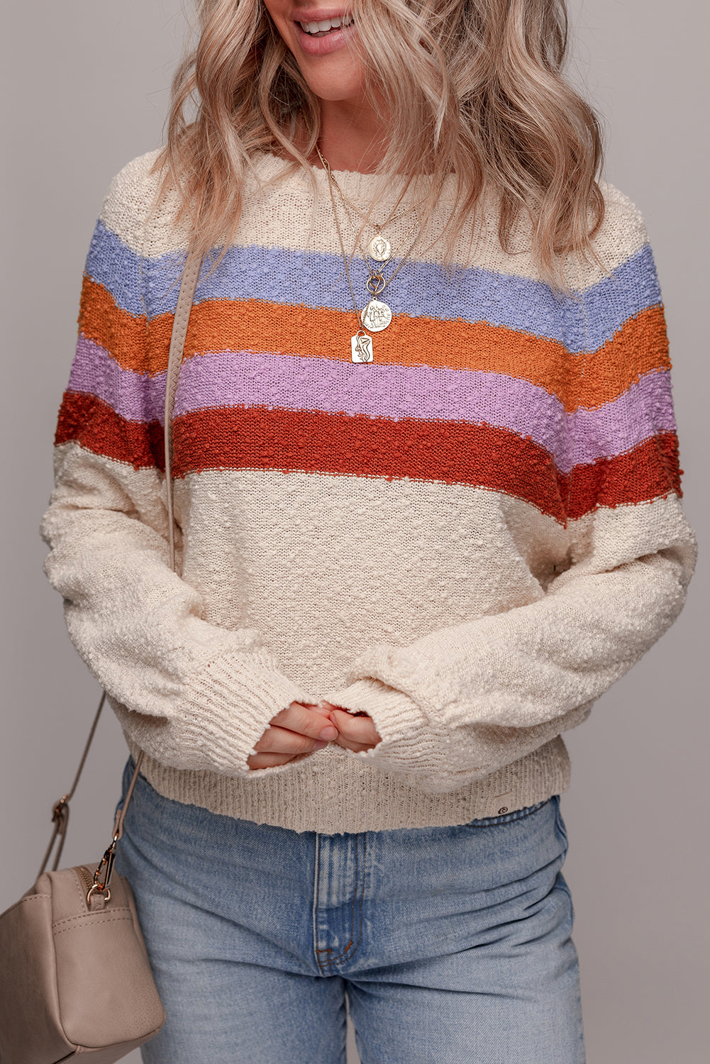 Striped Color Block Sweater - Casual Knit Style