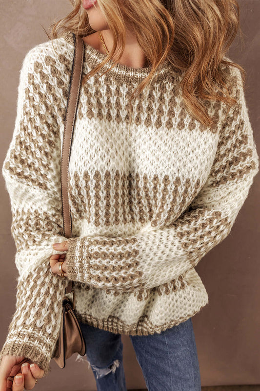 Striped Drop Shoulder Sweater - Casual Chic Knitwear