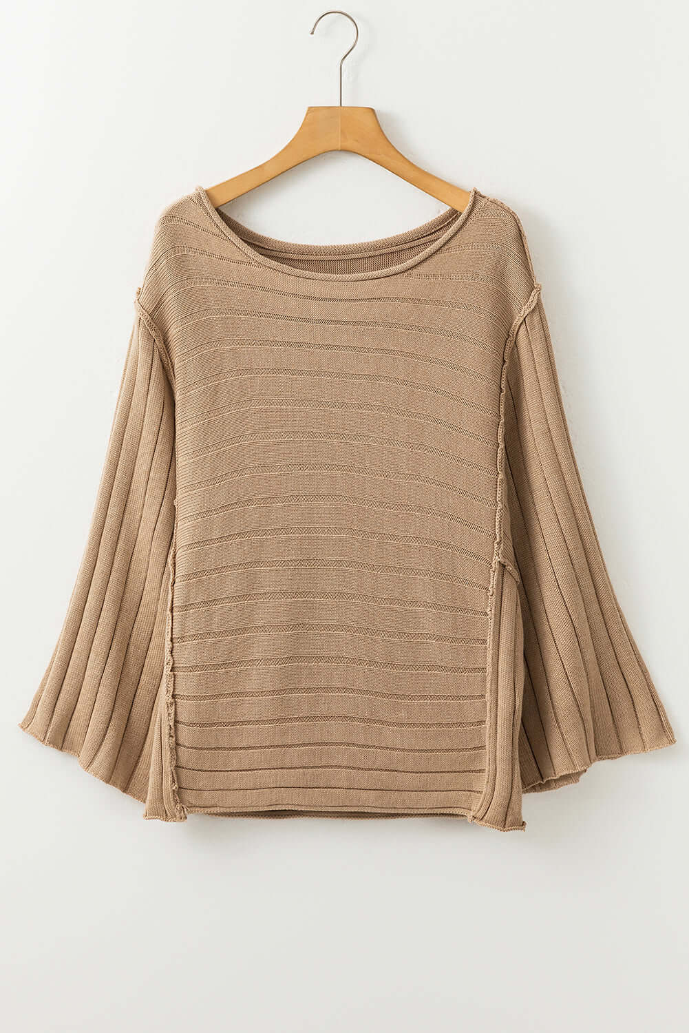 Ribbed Dolman Sleeve Knit Sweater for Women – Casual & Textured Top