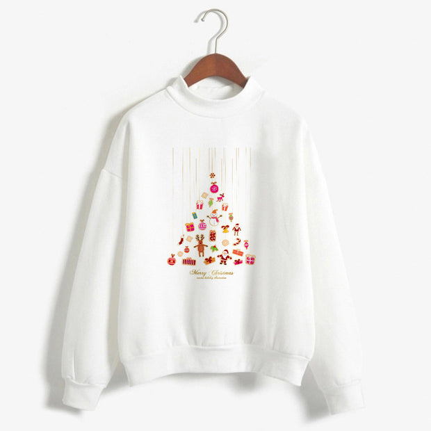 Christmas Printing Turtleneck Sweater Women