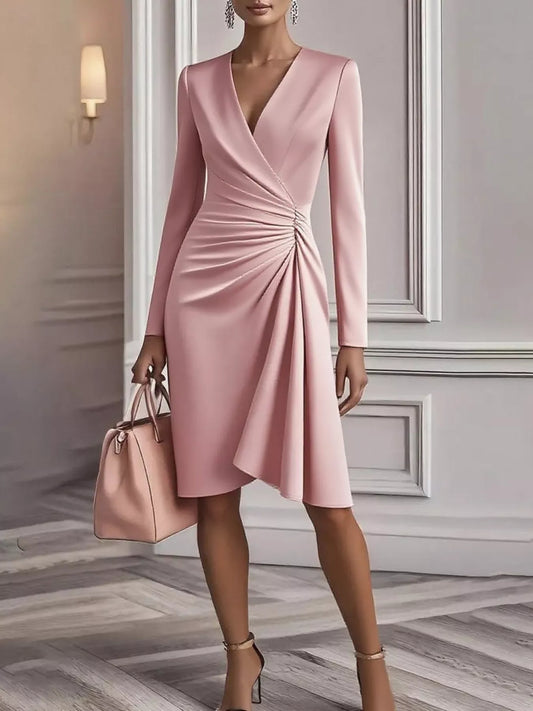 Ruched Surplice Long Sleeve Dress back view