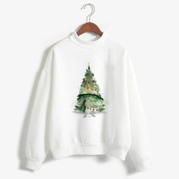 Christmas Printing Turtleneck Sweater Women