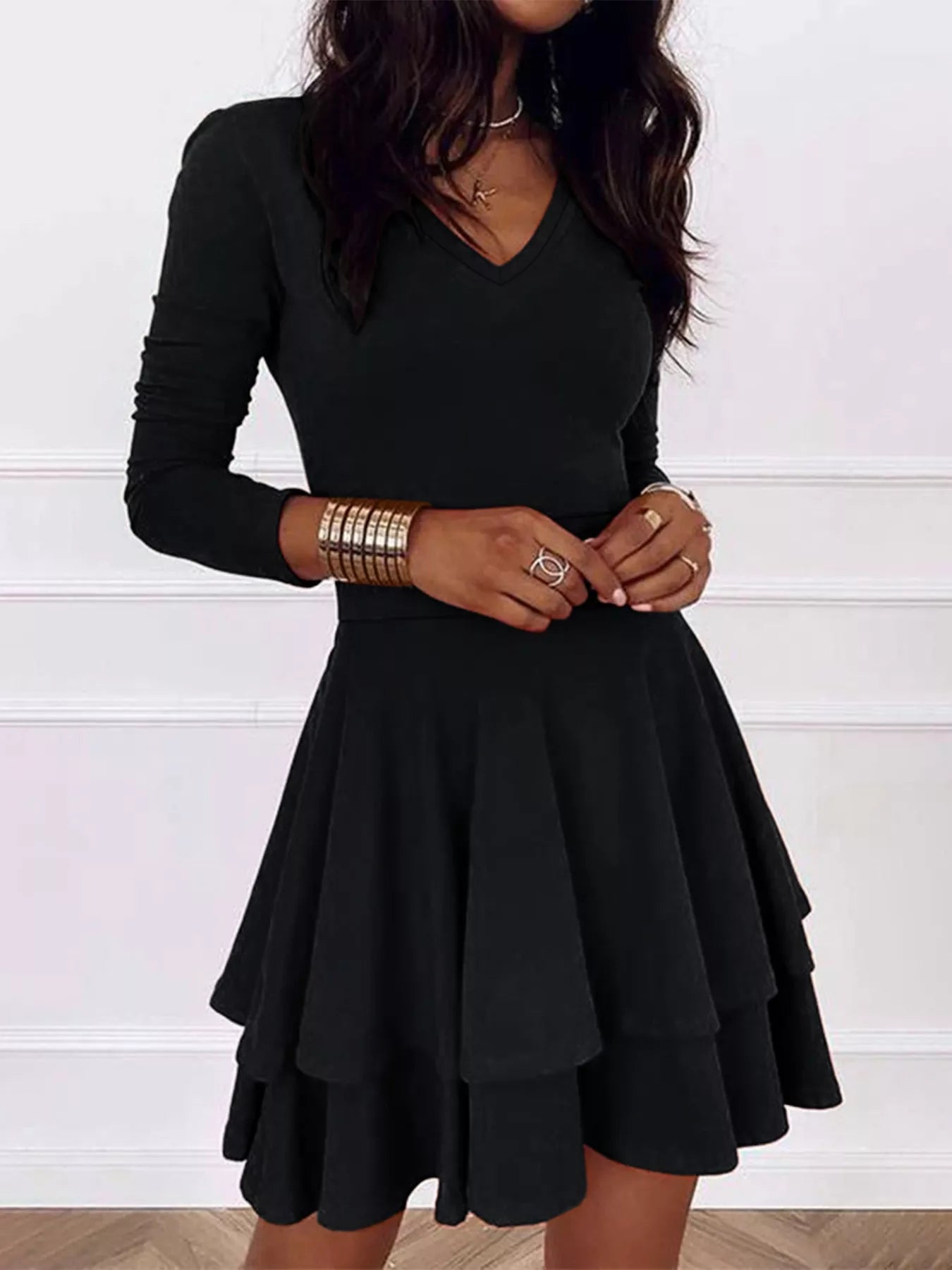 V-Neck Layered Ruffle Mini Dress Chic Summer Style