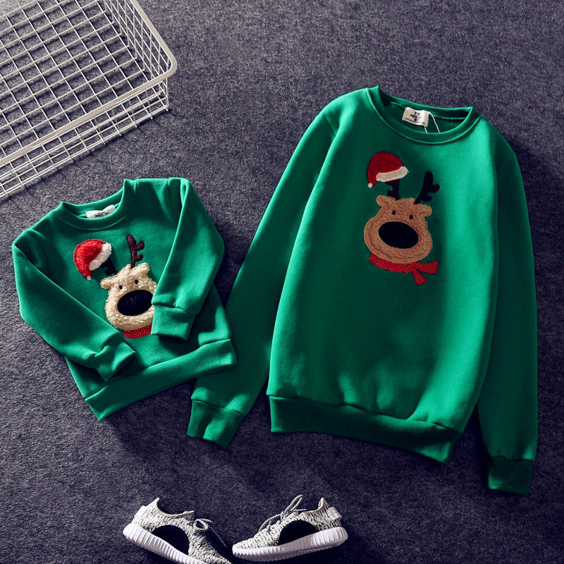 Family Winter Cartoon Outfit Unisex Plus Velvet Set