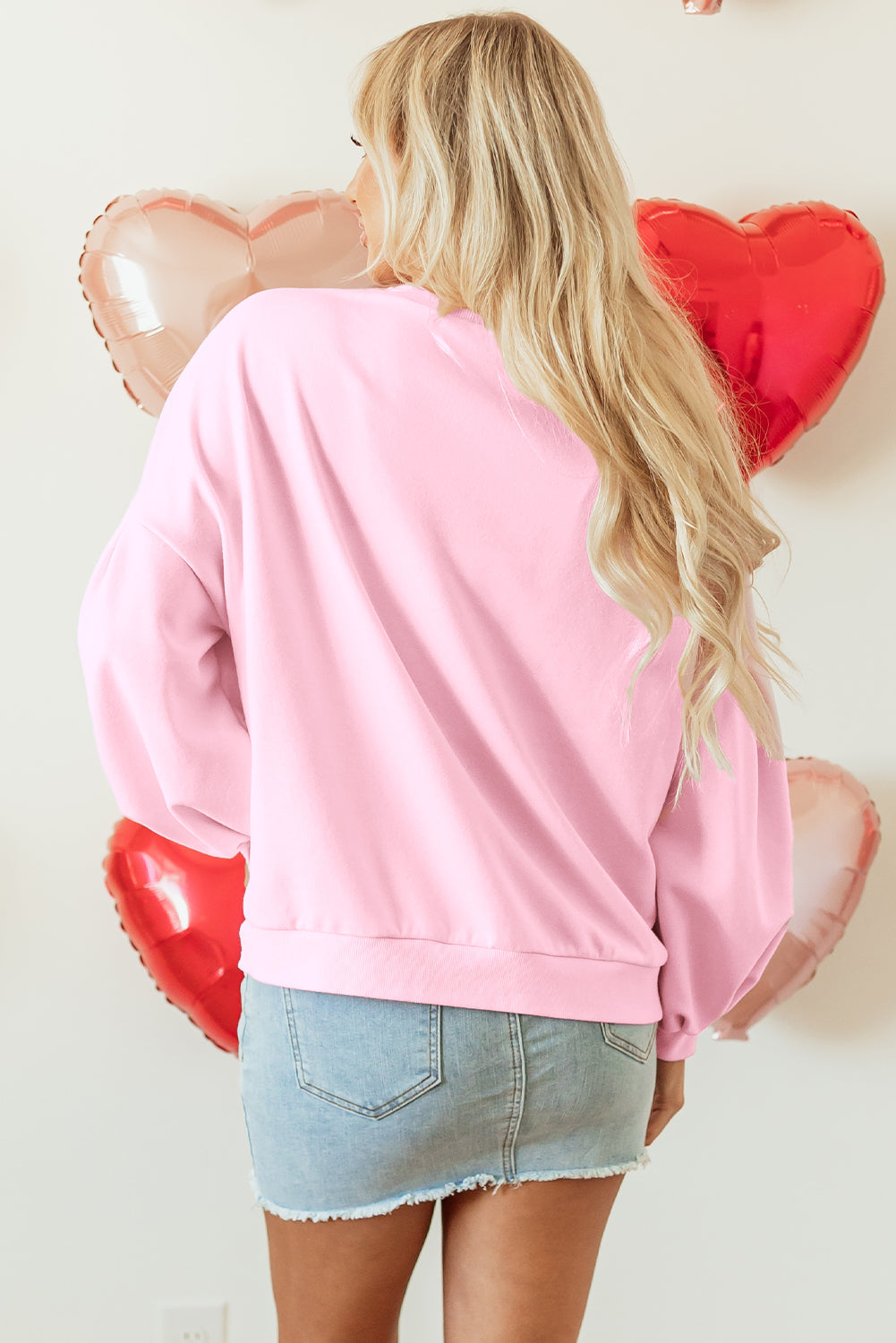 Embroidered Bow Oversized Sweatshirt with Lantern Sleeves