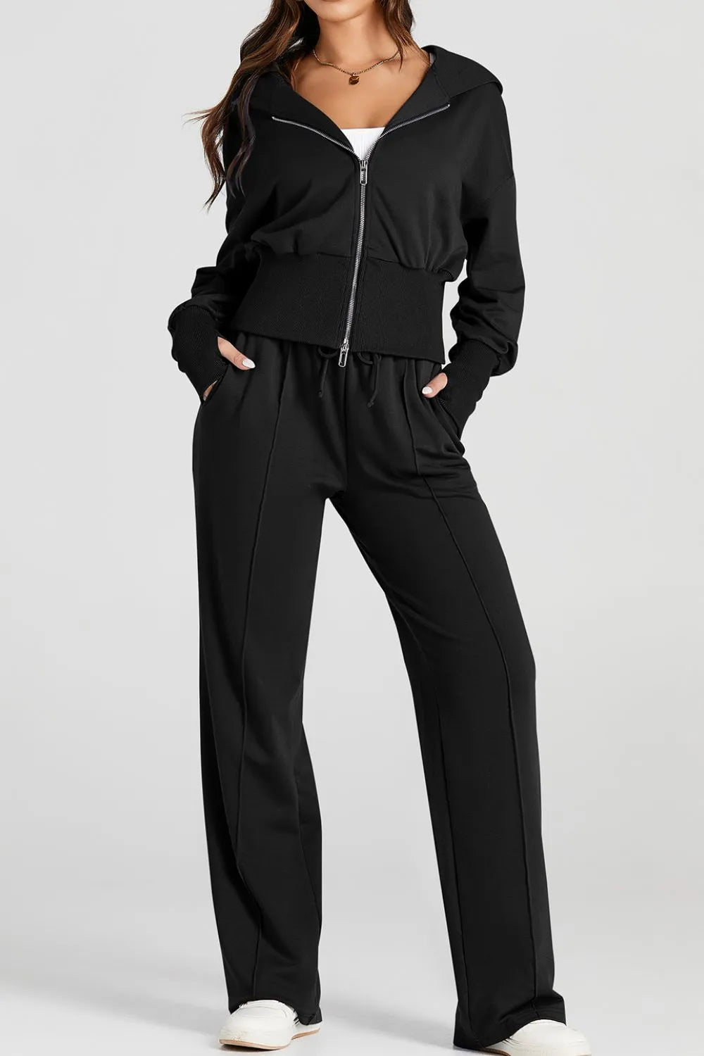 Zip-Up Hoodie and Pants Active Set front view