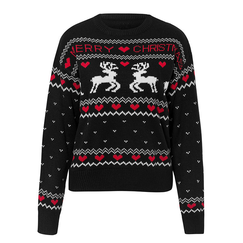 Christmas Love Deer Pullover Sweater Cozy Acrylic Knit