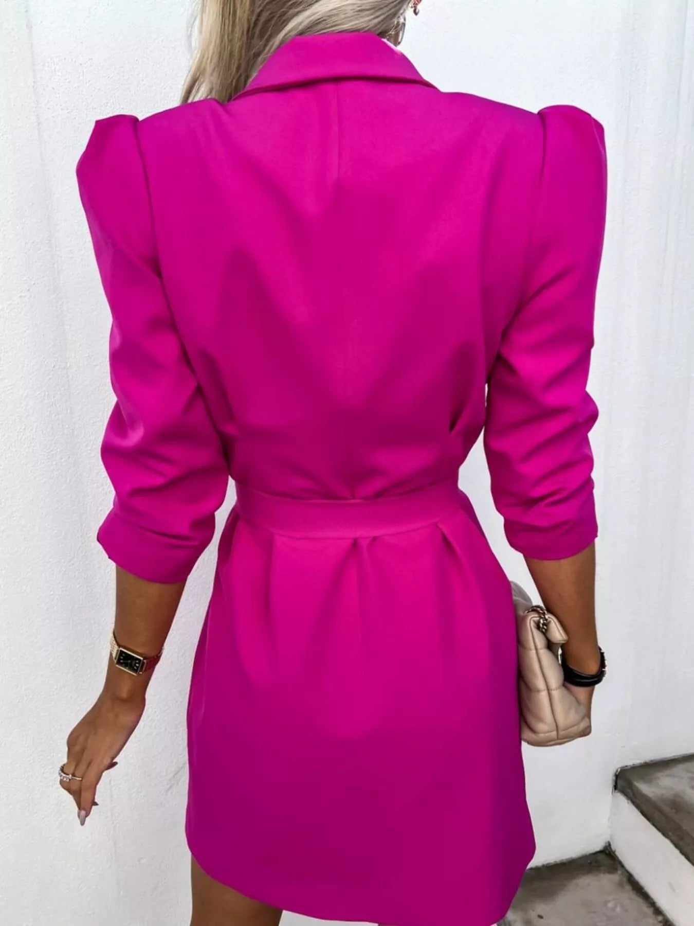 Chic Power Belted Blazer Dress 3 4 Sleeve Mini Style 
