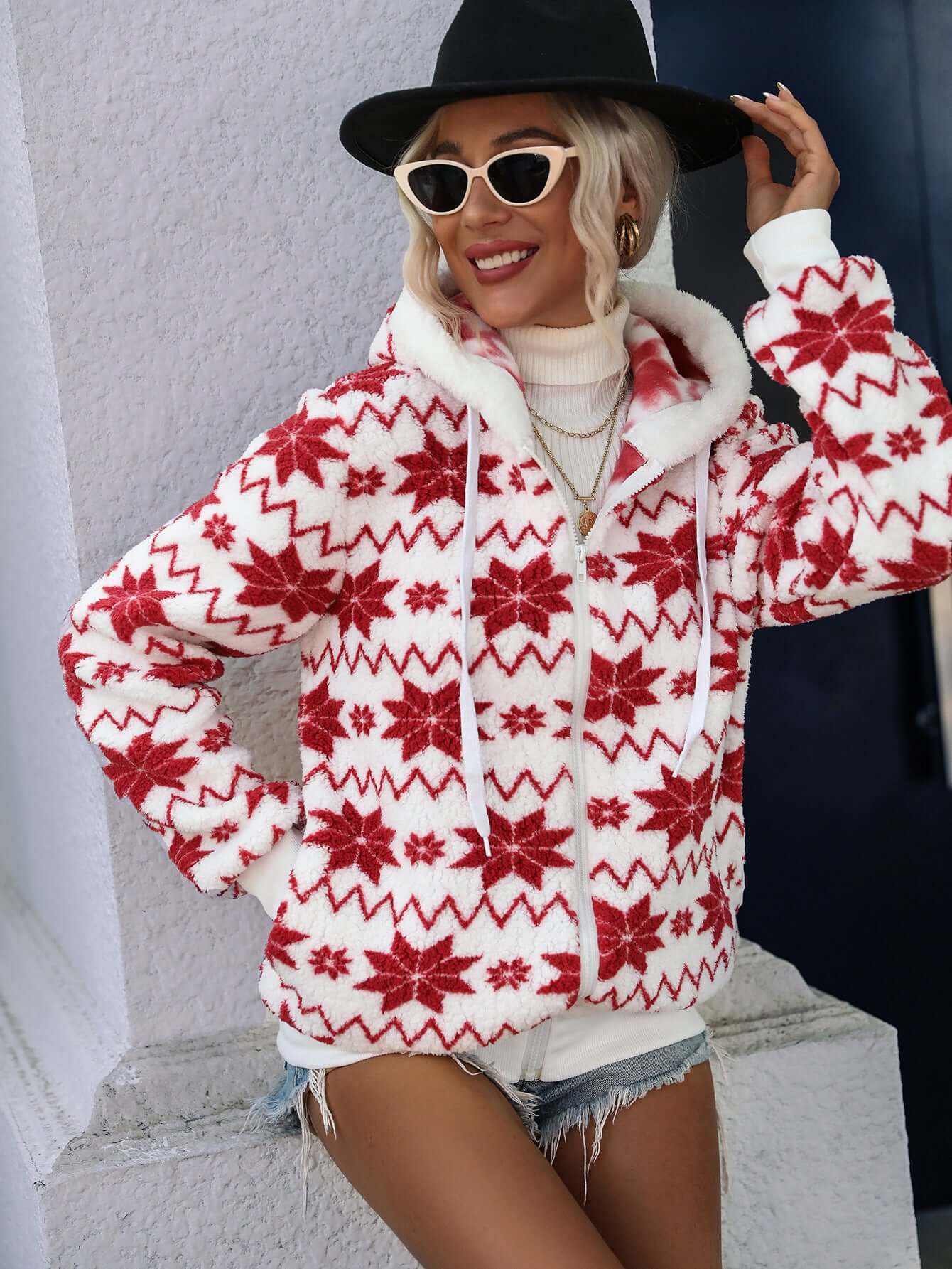 Christmas Snowflake Womens Coat Street Hipster Style