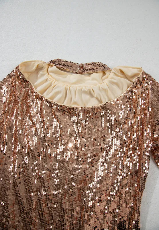  Backless Sequin Mock Neck Long Sleeve Mini Dress Party Look