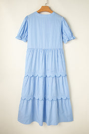 Noah Stripe Tiered Scallop Long Dress-3