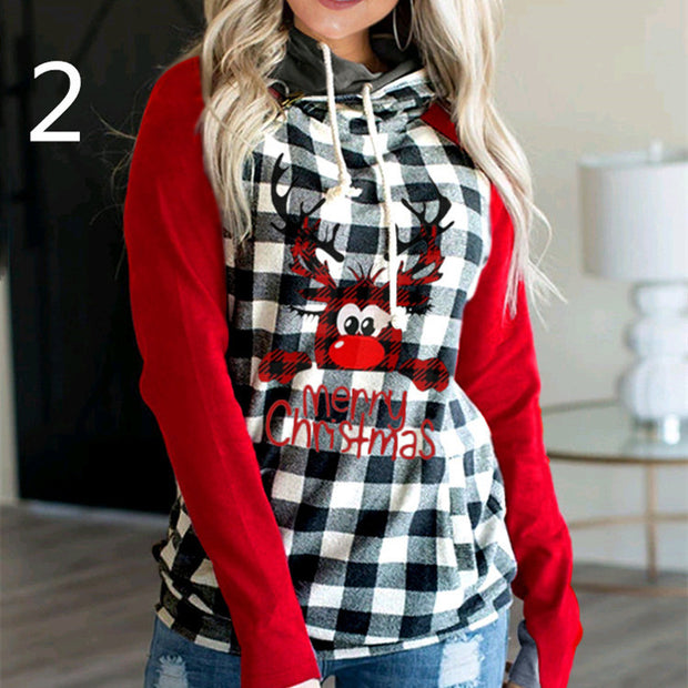 Christmas Tree Print Hooded Sweater Women