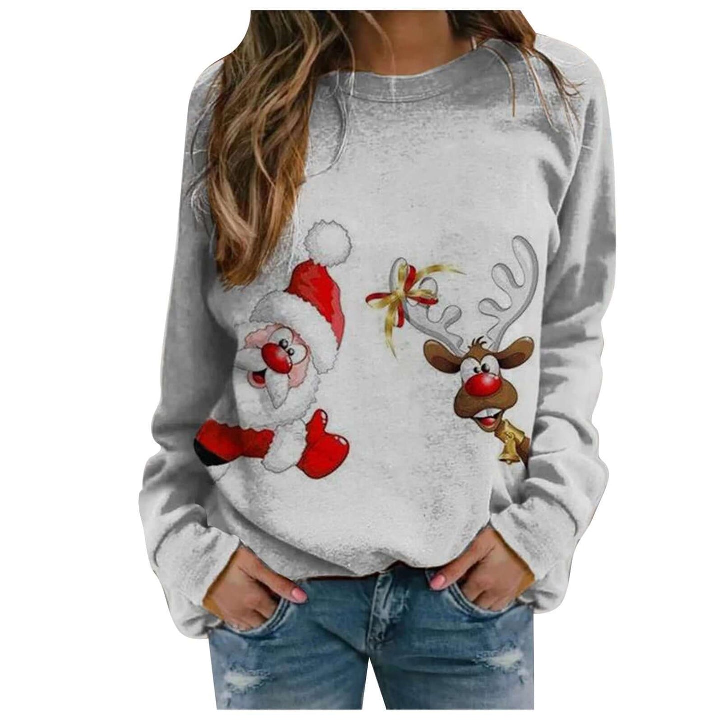 Printed Santa High Collar Sweatshirt Loose Casual Pullover