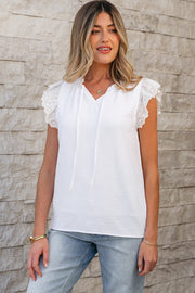 Amani Embroidered Ruffle Trim Textured Blouse-3