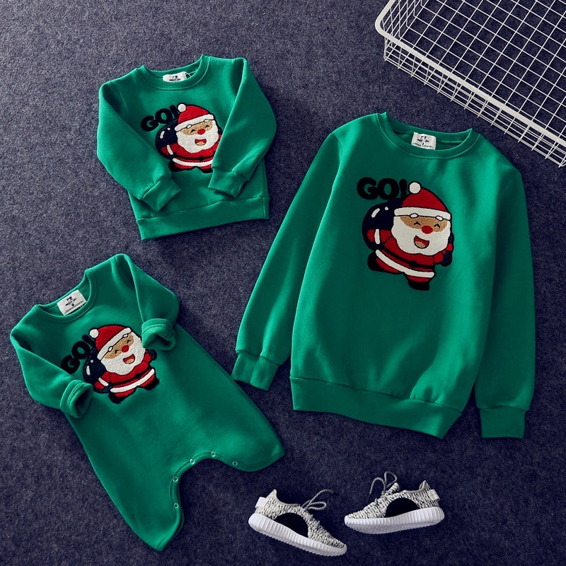 Family Winter Cartoon Outfit Unisex Plus Velvet Set