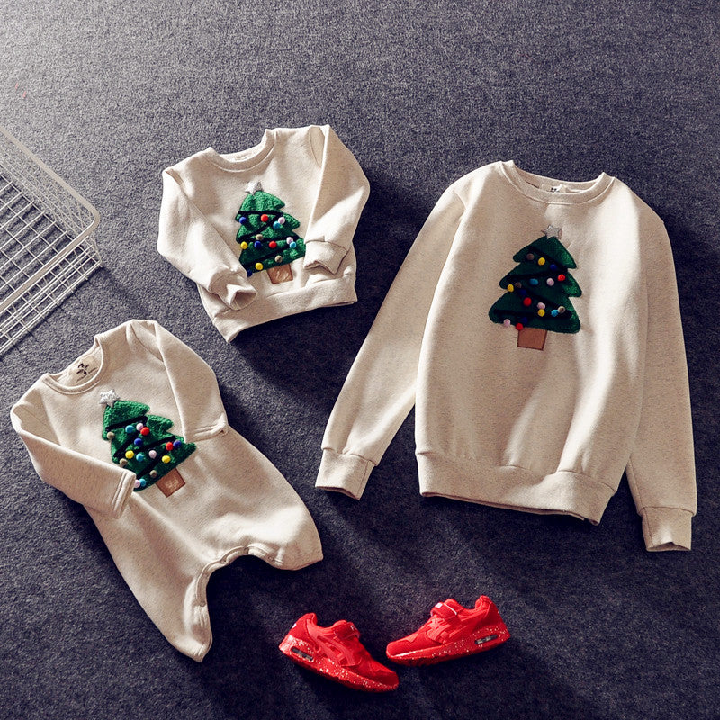 Family Winter Cartoon Outfit Unisex Plus Velvet Set