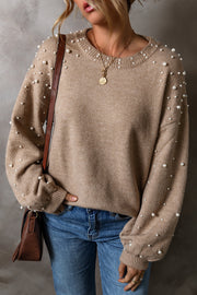 Elliot Pearled Drop Shoulder Round Neck Sweater-0