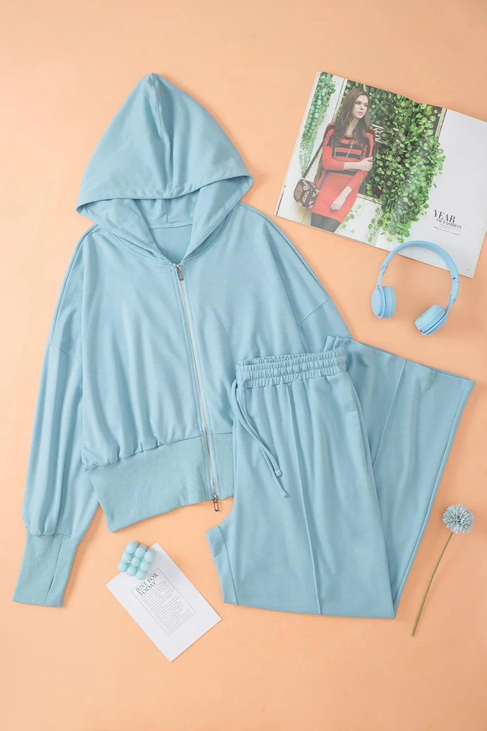 Zip-Up Hoodie and Pants Active Set front view