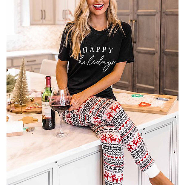 Letter Print Christmas Suit Women