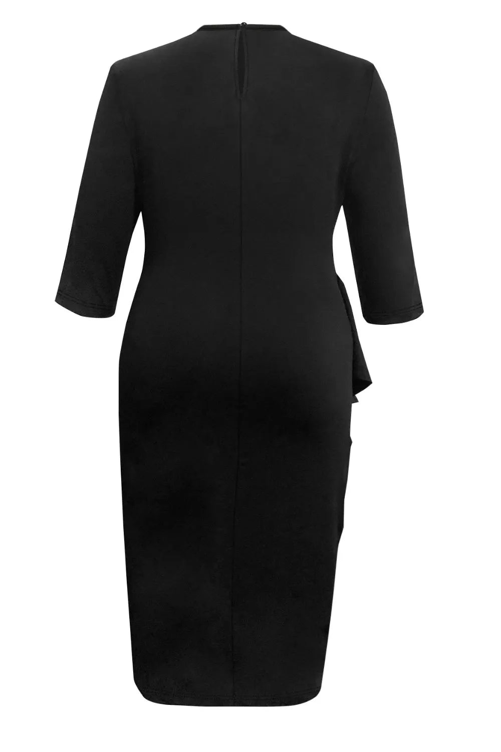 Elegant Plus Size Ruffle Trim Round Neck Long Sleeve Dress styling