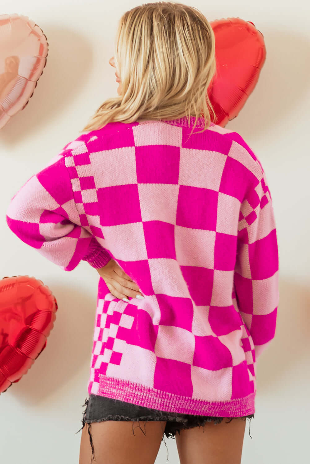 Checkered Cardigan for Women – Chic Open Front Knit Sweater