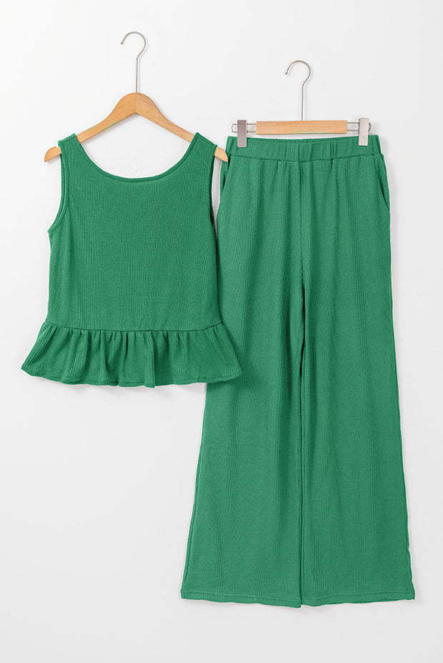 Teresa Ribbed Ruffle Tank Top and Pants Set-7